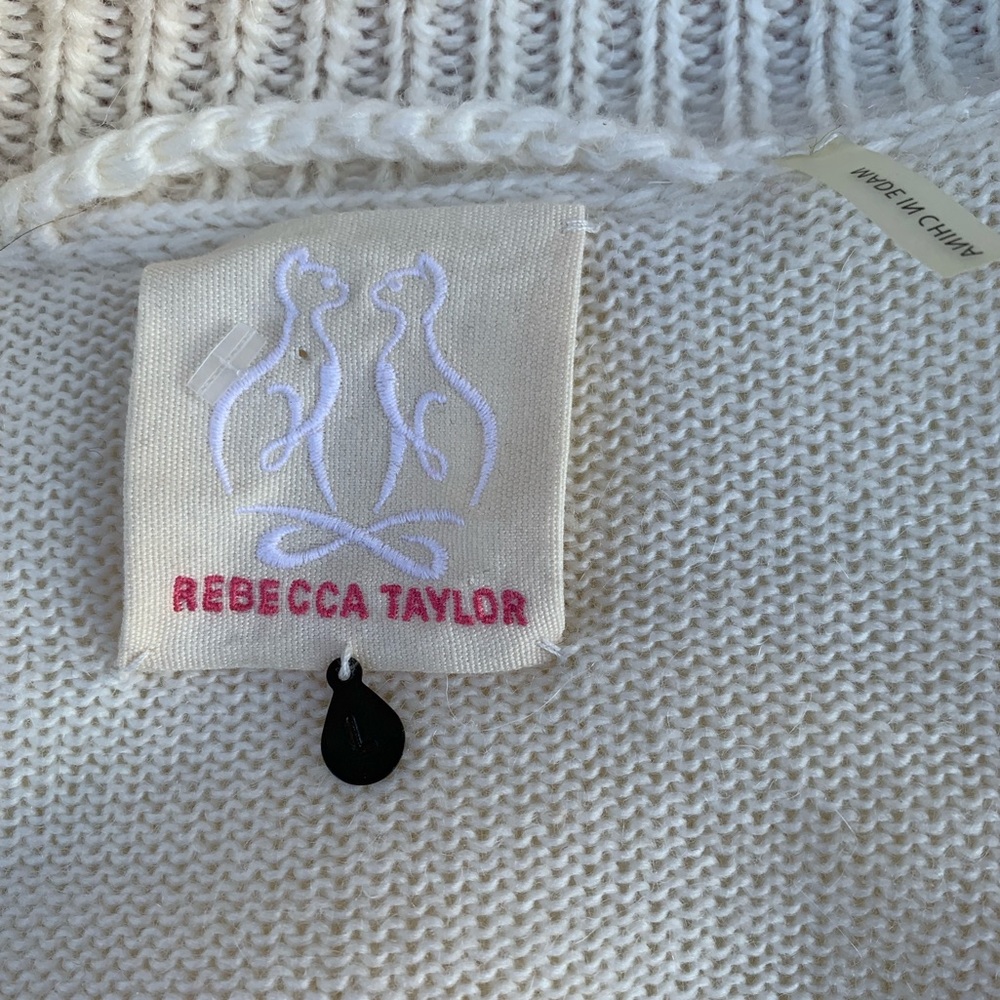 Rebecca Taylor Faux Fur Panel Knit Tan Gray Cardigan Large - Picture 5 of 5